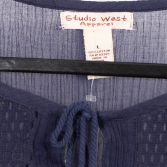 Studio West Peasant Blouse L Women NEW Blue Boho Sheer Crochet Tunic Bell Sleeve - Picture 4 of 6